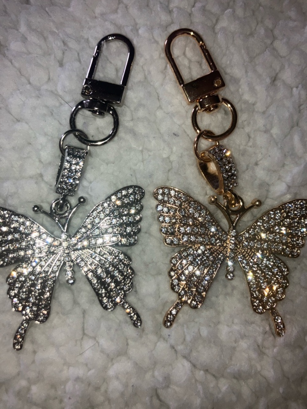 Rhinestone Butterfly Keychain Charm - Gold & Silver (Set of 2)